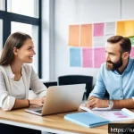 Home 21 수렴적 사고 개발을 위한 멘토링 방법 - A professional mentoring session in a modern office setting: a diverse middle-aged mentor attentivel...