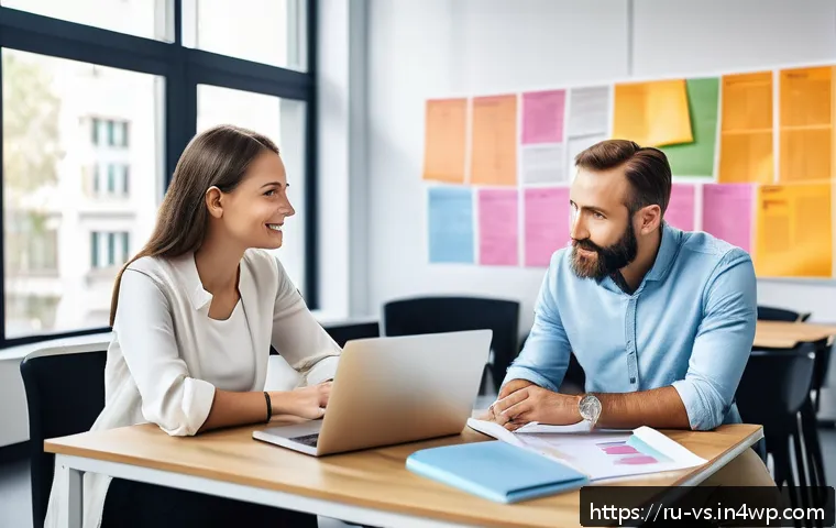 수렴적 사고 개발을 위한 멘토링 방법 - A professional mentoring session in a modern office setting: a diverse middle-aged mentor attentivel...